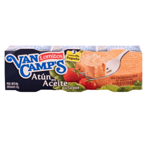 ATUN LOMITOS EN ACEITE DE GIRASOL CON ABRE FACIL VAN CAMP´S (3X80GR)